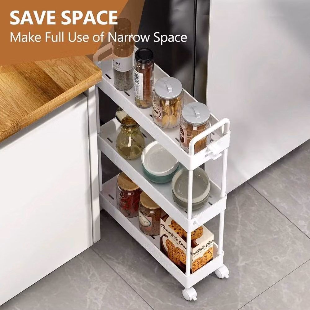 FORGEVIO Narrow 3-Tier Rolling Kitchen Trolley in White – 2