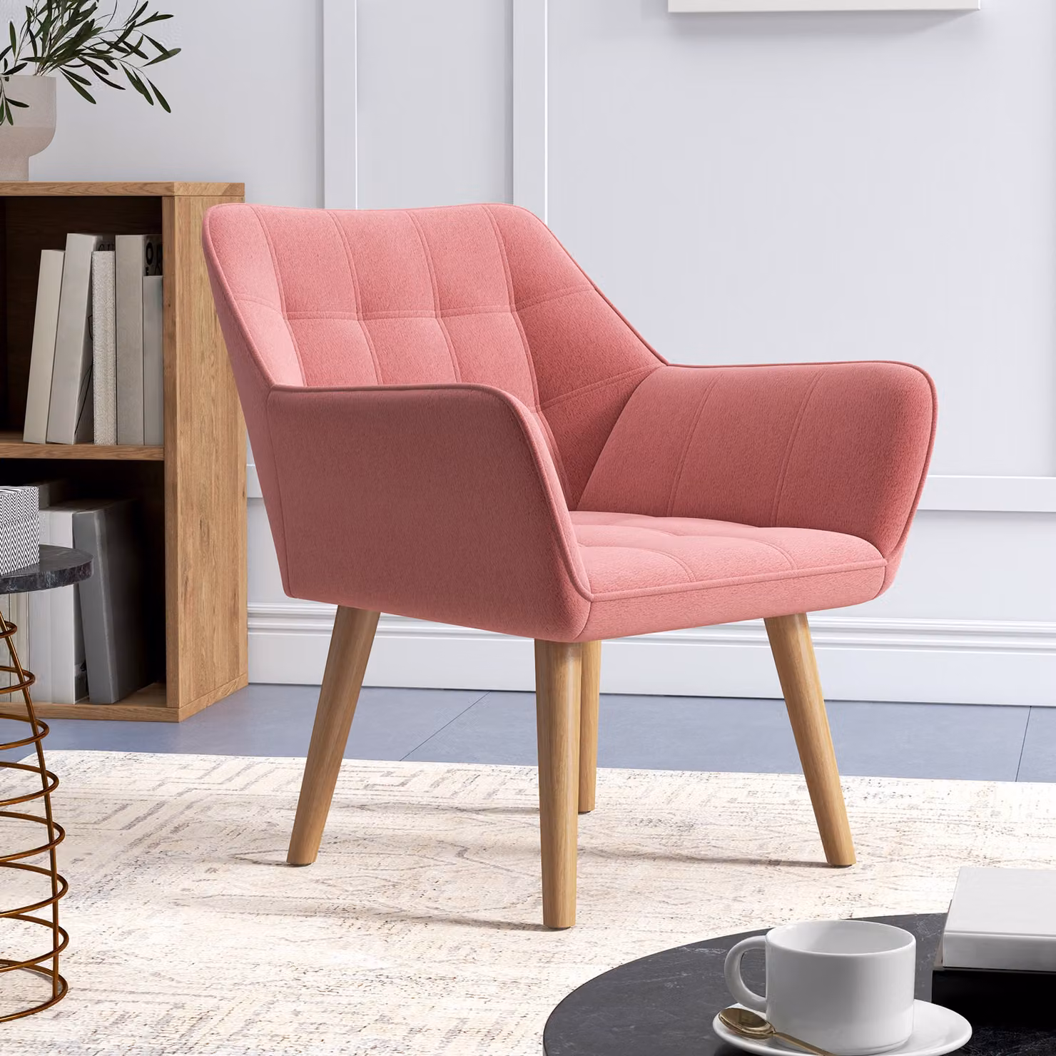 HOMCOM Set of 2 Pink Velvet Accent Armchairs with Modern Tub Design and Metal Frame – 4