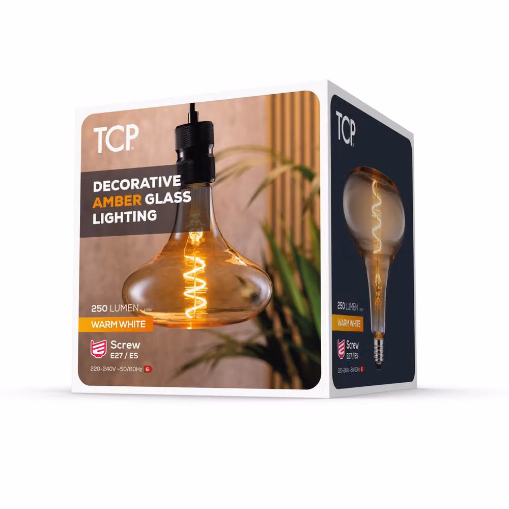 TCP Amber Twist Short Horn Decorative Glass Bulb with Warm White Glow, E27 – 3