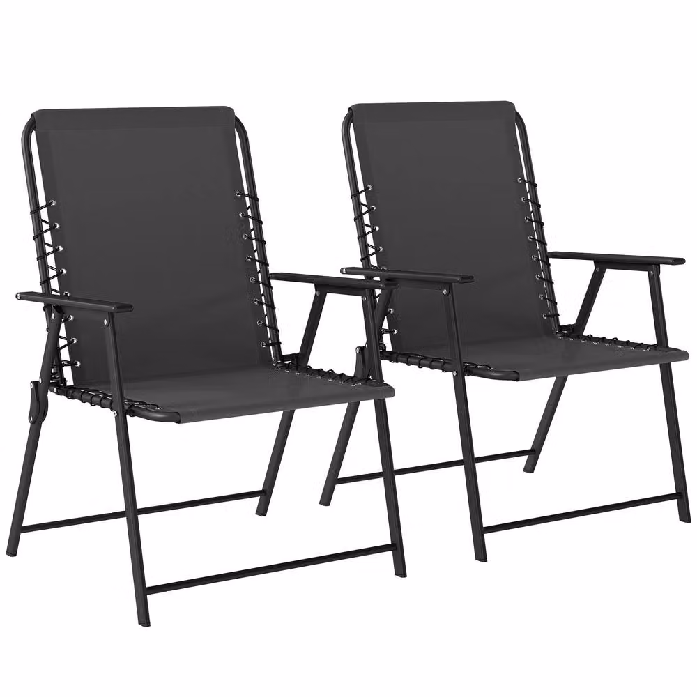OUTSUNNY Modern Black Metal Folding Garden Chairs for Terrace and Garden – 2