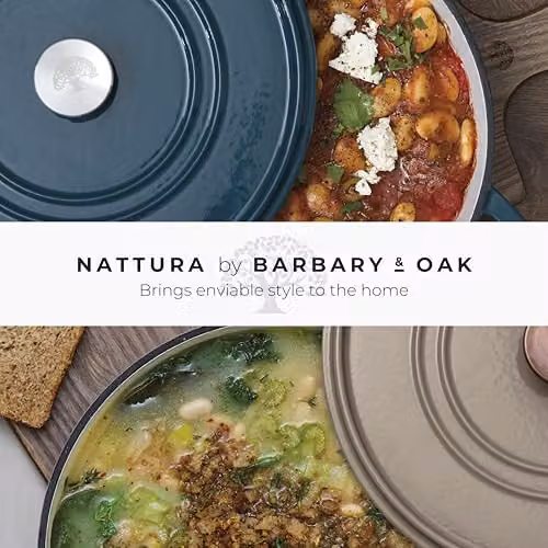Barbary & Oak Nattura 28cm Shallow Cast Iron Casserole with Enamel Interior and Self Basting Lid, Agave Blue/Green, 3.6L – 8
