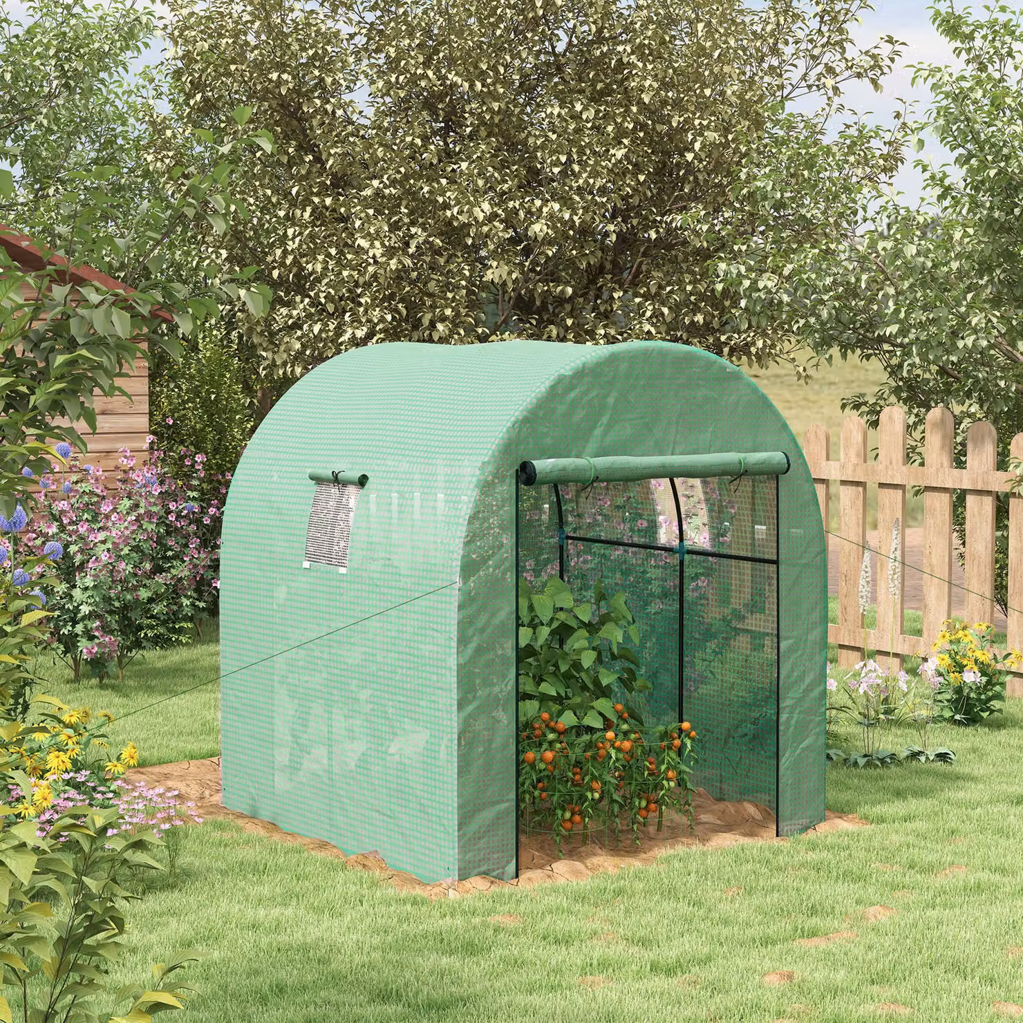 Outsunny Green Walk-in Greenhouse with Three-layer Plastic Cover, Mesh Windows and Doors, W/D/H: 180 x 180 x 200 cm – 2