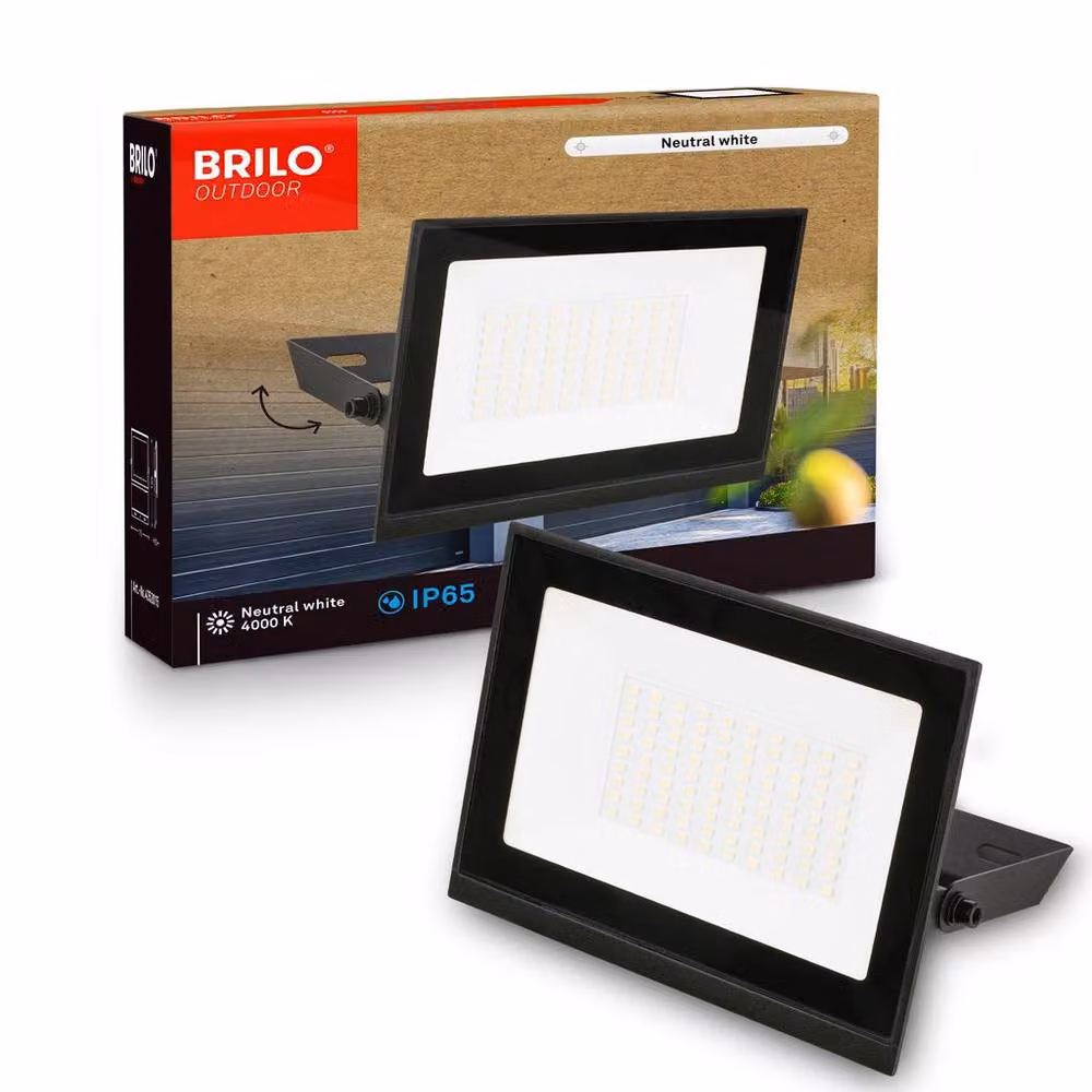 Briloner Black 50W LED Floodlight with 4500lm Neutral White Light, IP65 Waterproof, Adjustable Outdoor Security Spotlight, W/D/H: 17.5 x 18.5 x 3 cm – 10