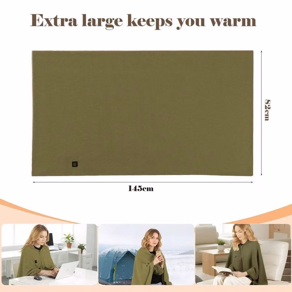 FLAVORA Green USB Electric Heated Fleece Wearable Shawl Blanket for Adults, W/D/H: 100 x 190 cm – 5