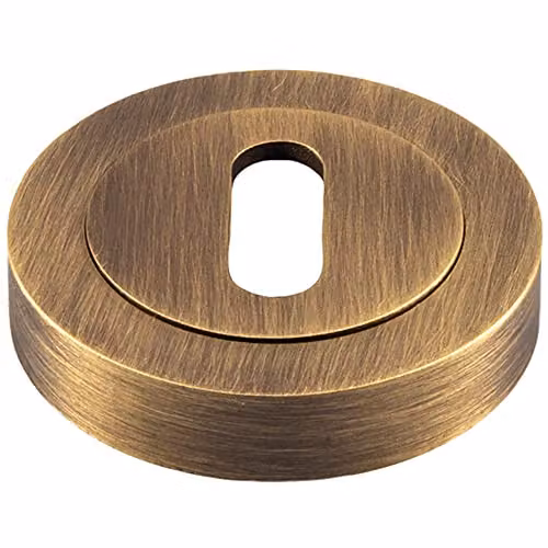 Loops 50mm Round Lock Profile Escutcheon with Concealed Fix in Antique Brass