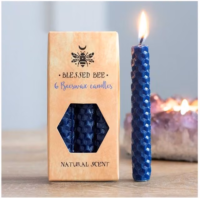 KDMK Set of 6 Blue Beeswax Spell Candles with 1-Hour Burn Time