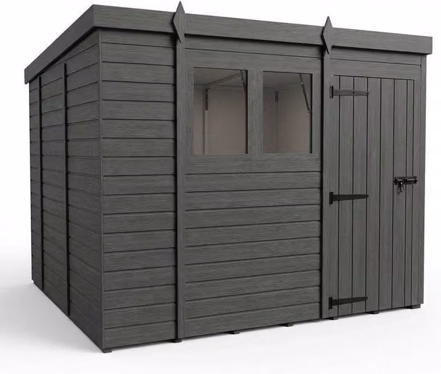 Buttercup Farm Grey Composite Pent Garden Shed with Single Door and Windows W/D/H: 305 x 274 x 210 cm