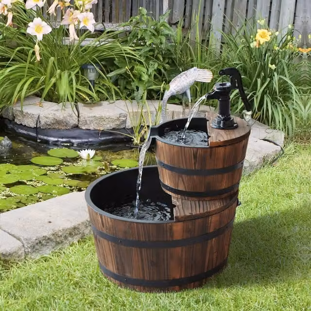 Outsunny Wooden Cascading Water Pump Fountain in Brown, W/D/H: 44.5 x 58.5 x 44.5 cm