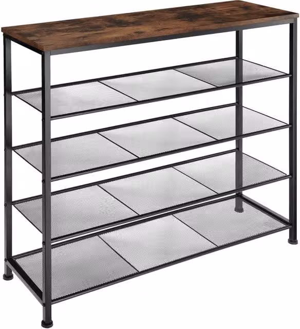 tectake Sheffield Industrial Freestanding Shoe Rack in Dark Brown