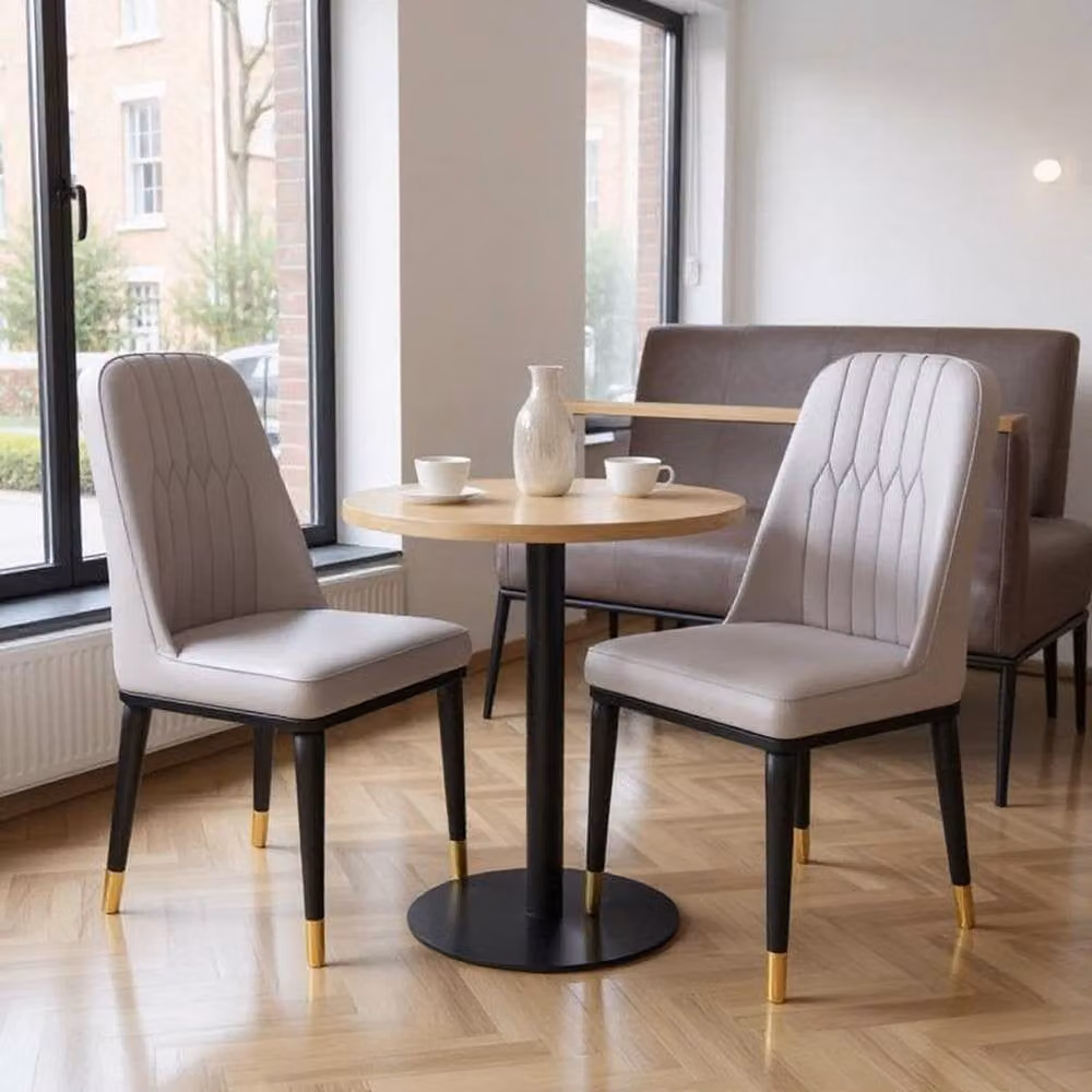 FLAVORA Set of 2 Grey Faux Leather Padded Dining Chairs with Metal Legs – 4