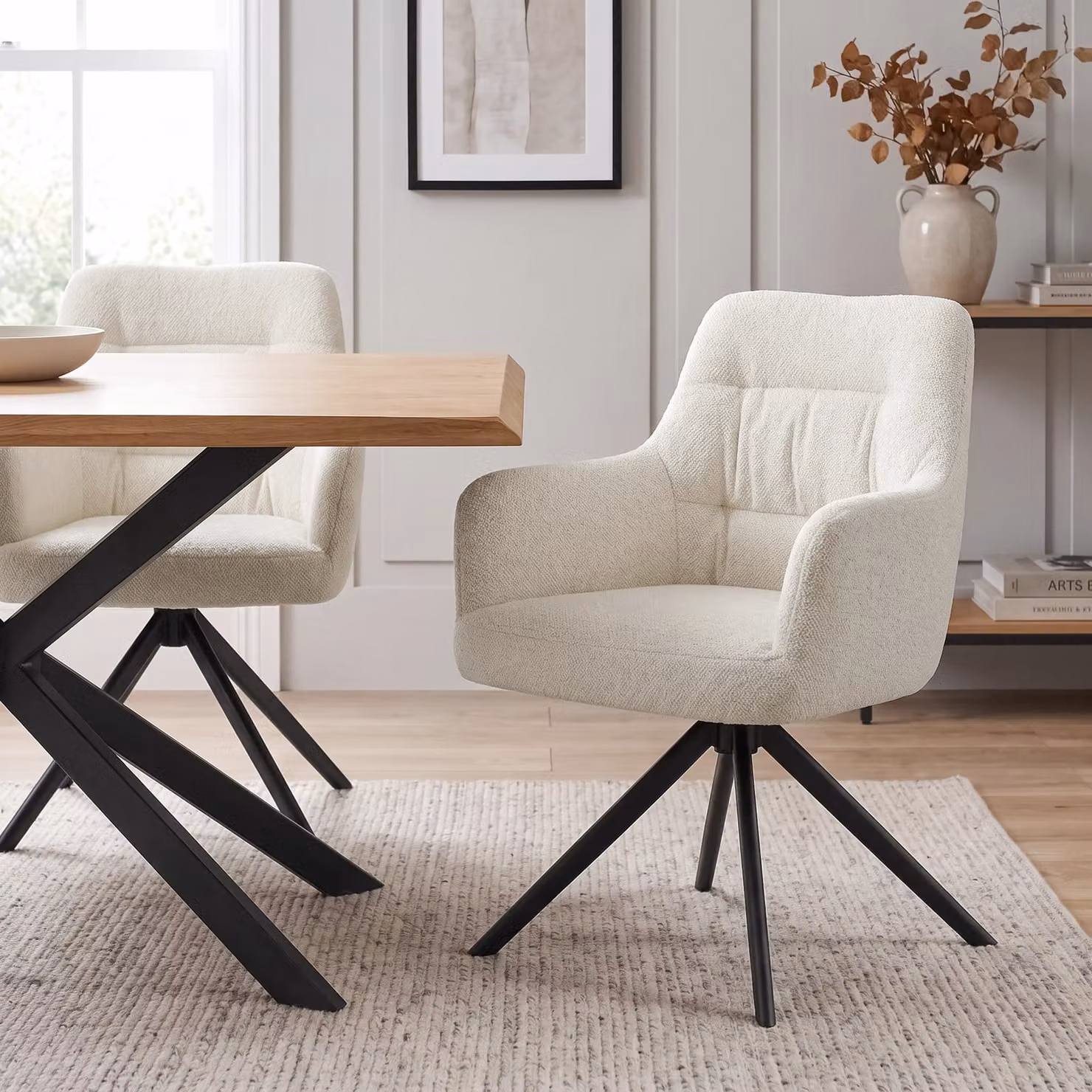 DHS Swivel Boucle Dining Chairs, Set of 2, Cream