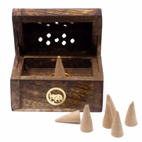 KDMD Ancient Wisdom Mini Incense Cone Smoke Box in Brown Mango Wood