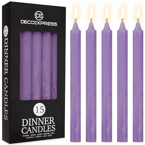 Deco Express Set of 15 Unscented Dripless Tapered Candles in Purple – 1