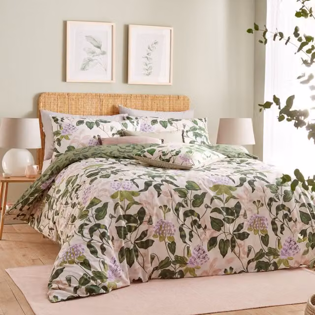 Wylder Nature Passiflora Botanical Reversible Cotton Duvet Cover Set, Multicolour, 180 x 200 cm