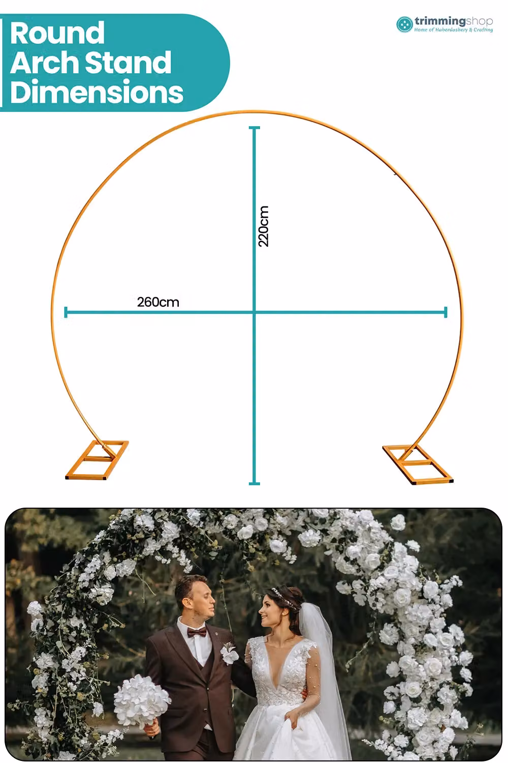 Neel Blue Gold Metal Round Arch Backdrop Stand for Party and Wedding Decorations, H 2.6 m x W 2.2 m – 2