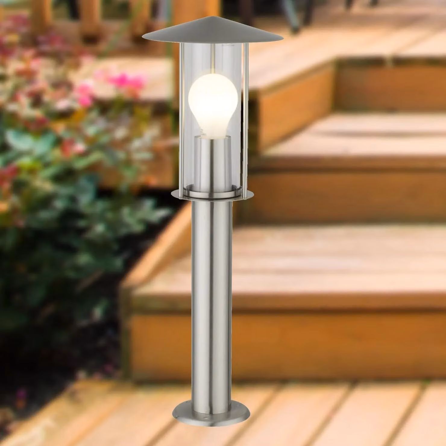 First Choice Lighting Treviso Brushed Stainless Steel Outdoor Post Light in Silver – 2