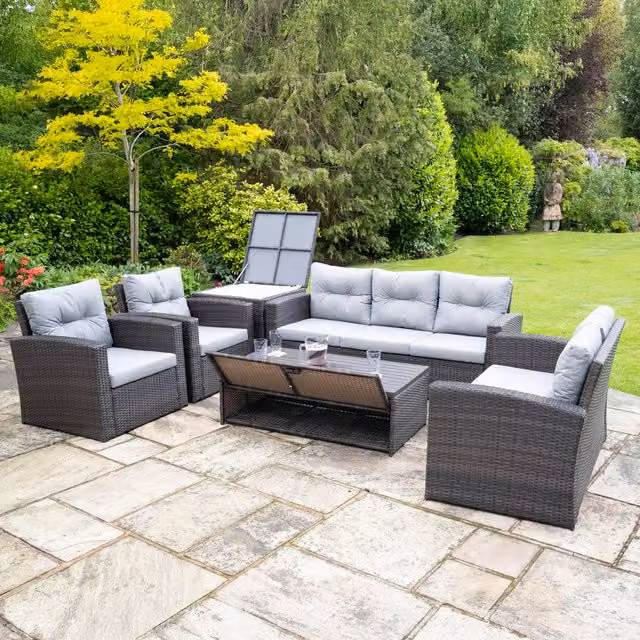 SHG Edgerton 7 Seater Rattan and Metal Sofa Set in Grey