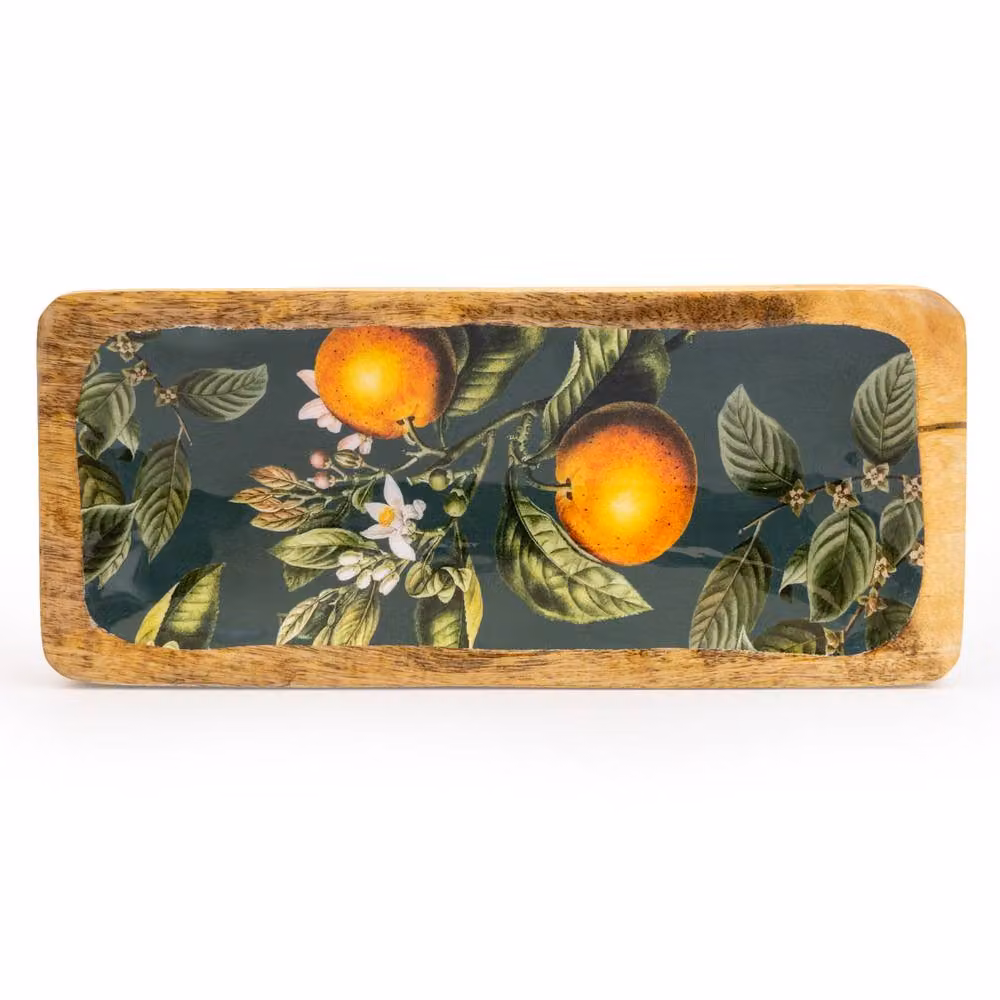 Madison & Mayfair Rectangular Dish with Orange Blossom Enamel Inlay in Green and Orange – 2