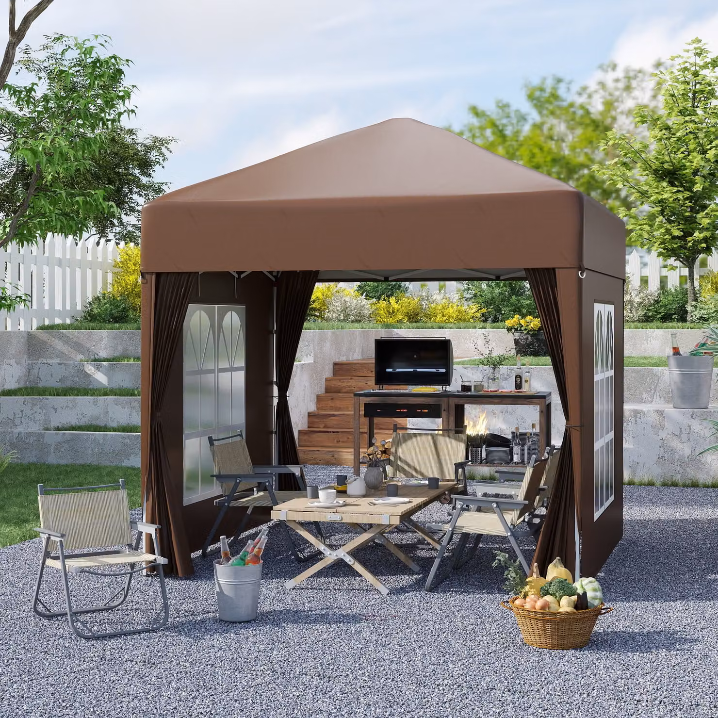 Outsunny Brown Pop Up Gazebo Party Tent Canopy Marquee with Steel Frame, W/D/H: 200 x 200 x 240 cm – 2