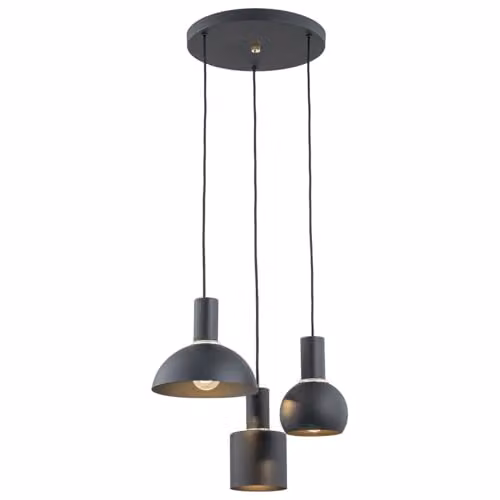 Argon SINES 1472 Black Metal Modern Dome Pendant Light, 3 x E27, IP20