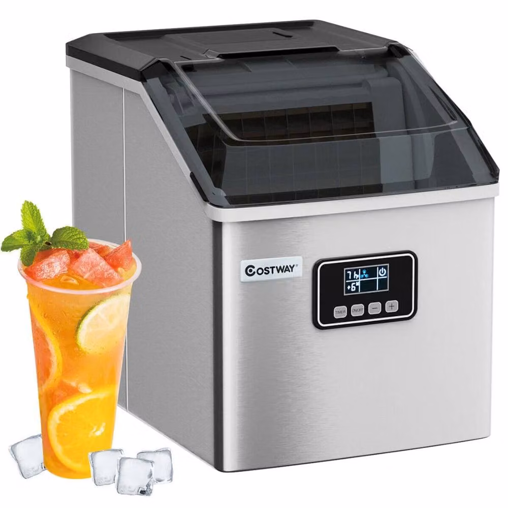 Costway Portable Countertop Ice Maker with Digital LCD Display, Silver – 8