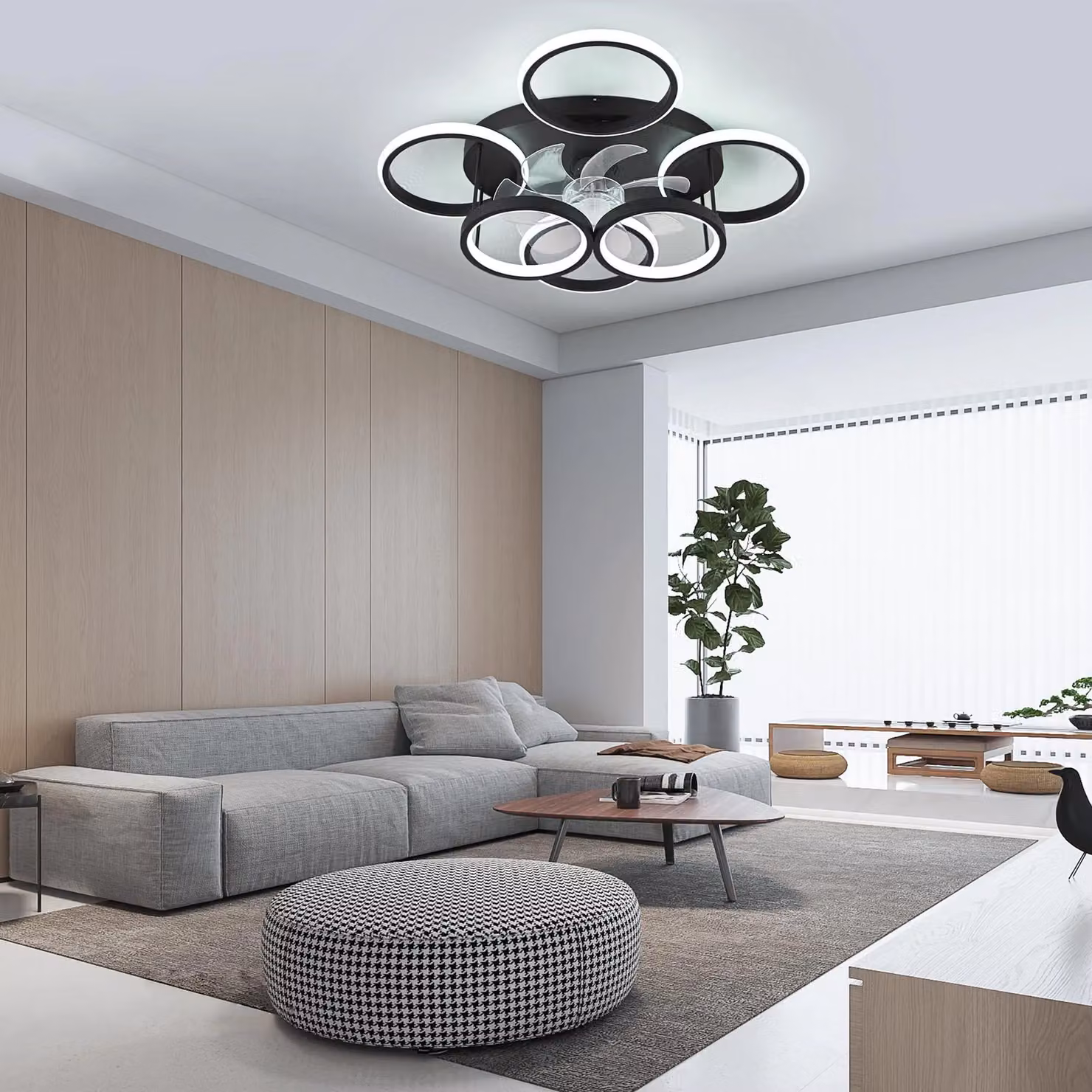 Garwarm Modern Bladeless LED Ceiling Fan with Light and Remote Control, Black, Diameter: 63 cm – 5