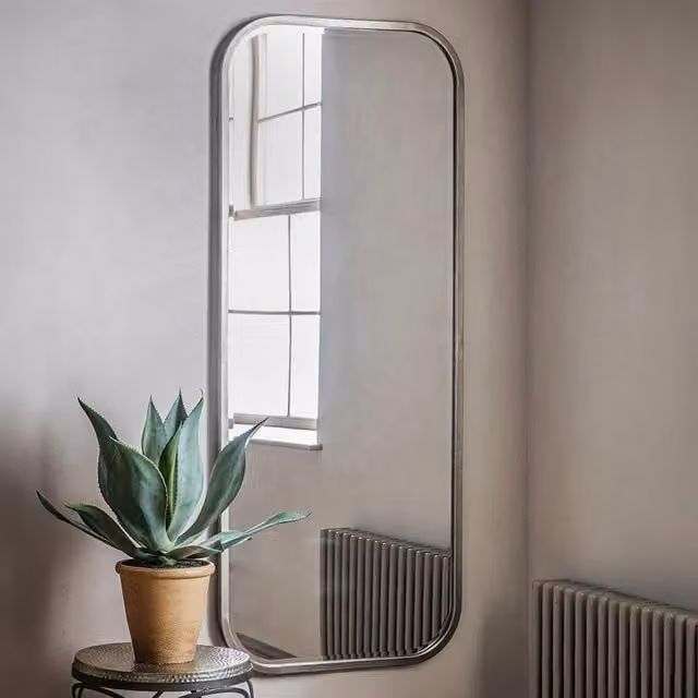 Agenzia 14 Modern Full Length Wall Mirror with Curved Metal Frame in Silver or Gold, H 156.5 cm x W 65.5 cm – 1