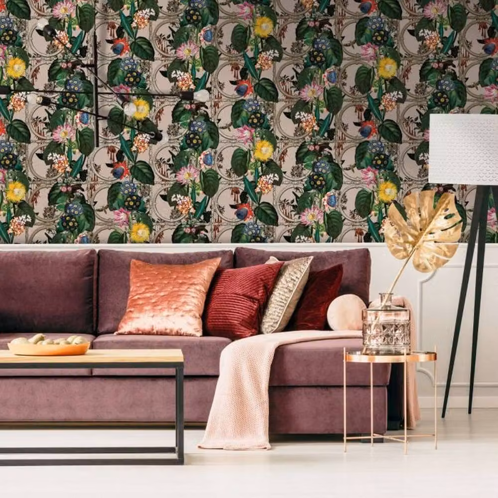 Holden Decor Outside In Floral Gate Botanical Wallpaper in Beige and Multicolour – 2