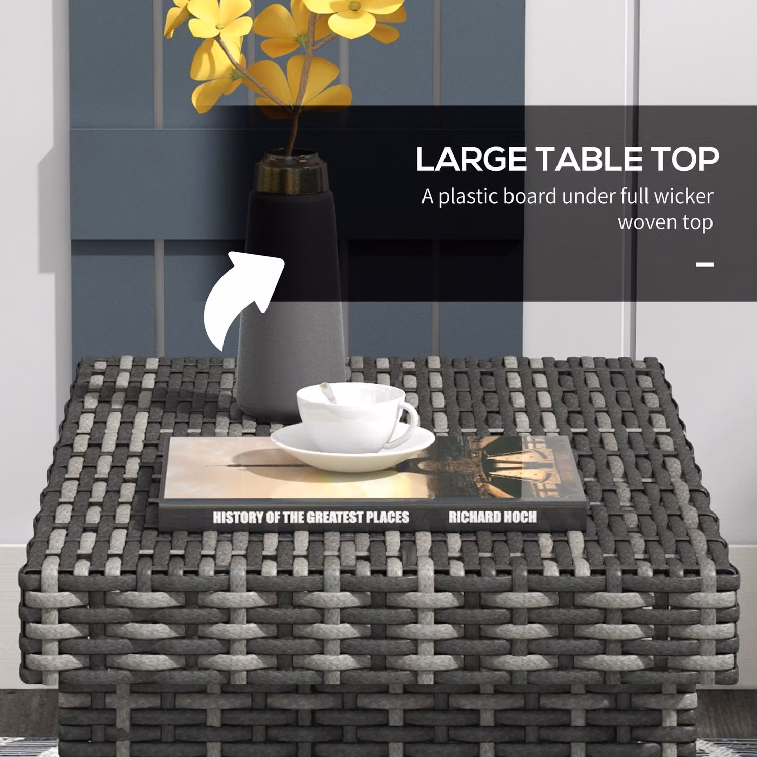 Outsunny Rattan Coffee Table with Foldable Metal Frame in Mixed Grey – 4