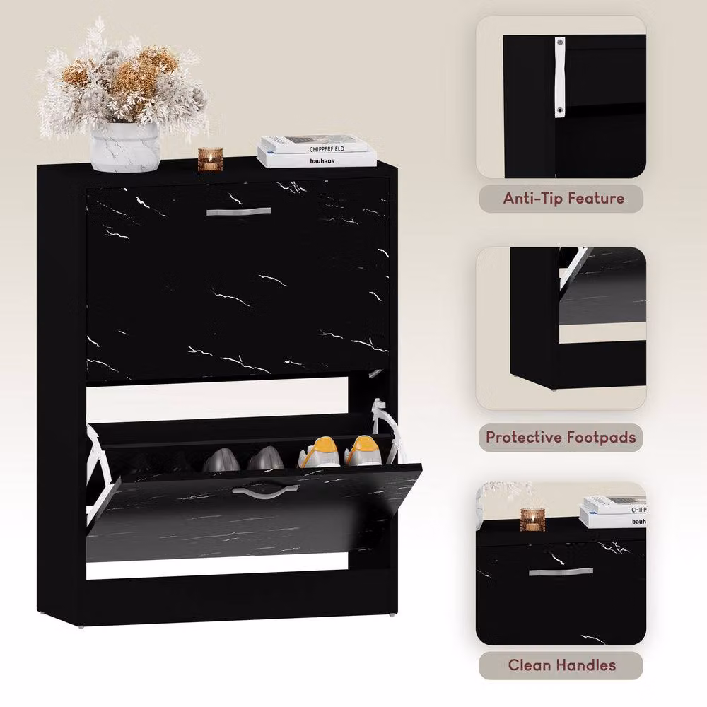 HD Designs Vida Designs Modern Black Metal 2 Drawer Shoe Cabinet with Tilting Compartments – 5