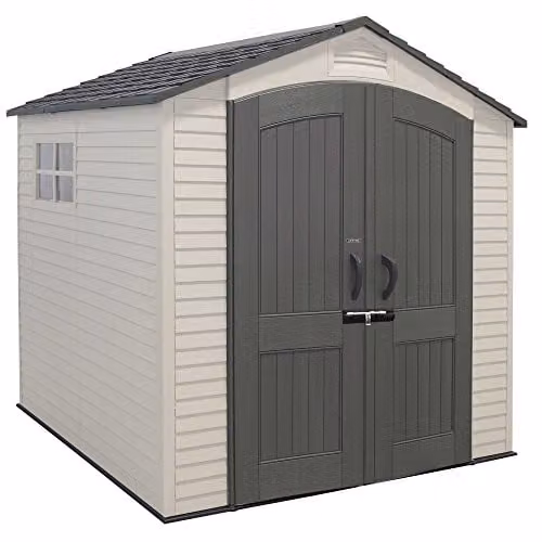Lifetime 60190 Heavy Duty Plastic Shed with Window and Floor, Beige, W/D/H: 214 x 215 x 228 cm – 1