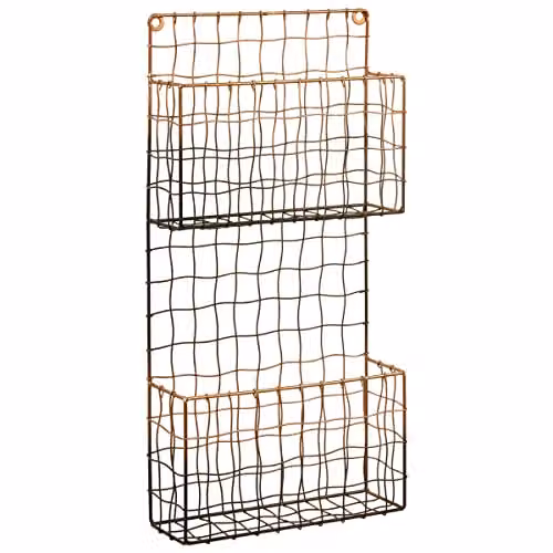 Orsina 2 Tier Wall Mounted Geometric Metal Magazine Rack in Black and Gold – 1