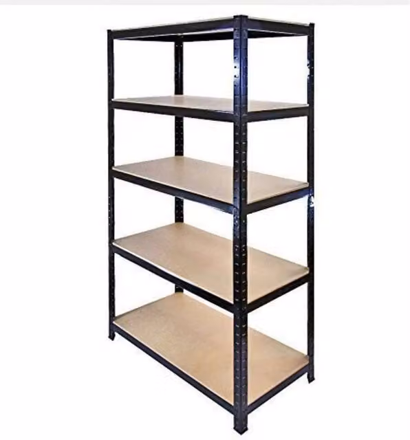 PAWNORA 5 Tier Garage Shelving Rack in Black with Adjustable Metal and MDF Shelves
