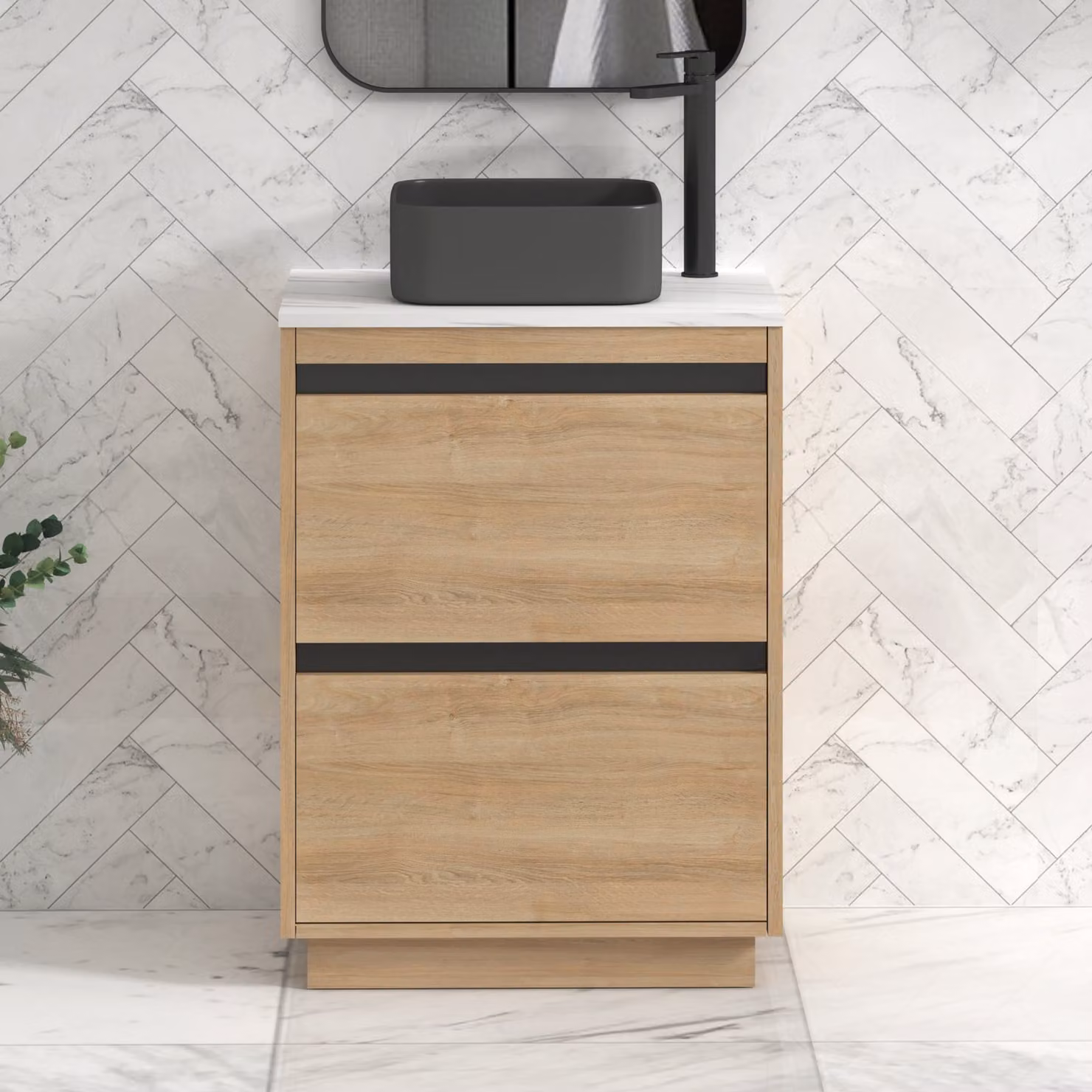 Royal Bathrooms Orion 600mm Natural Oak Floor Standing Countertop Vanity Unit with 2 Drawers and Art Square Basin