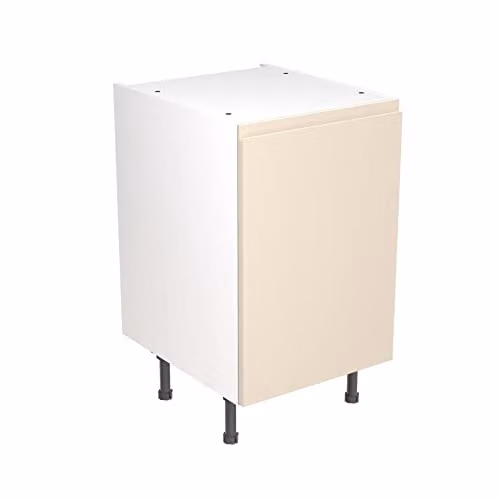 Kitchen Kit Cashmere Gloss J-Pull Flatpack Base Cabinet with Soft Close Doors, W: 50 cm, H: 87 cm, D: 57 cm