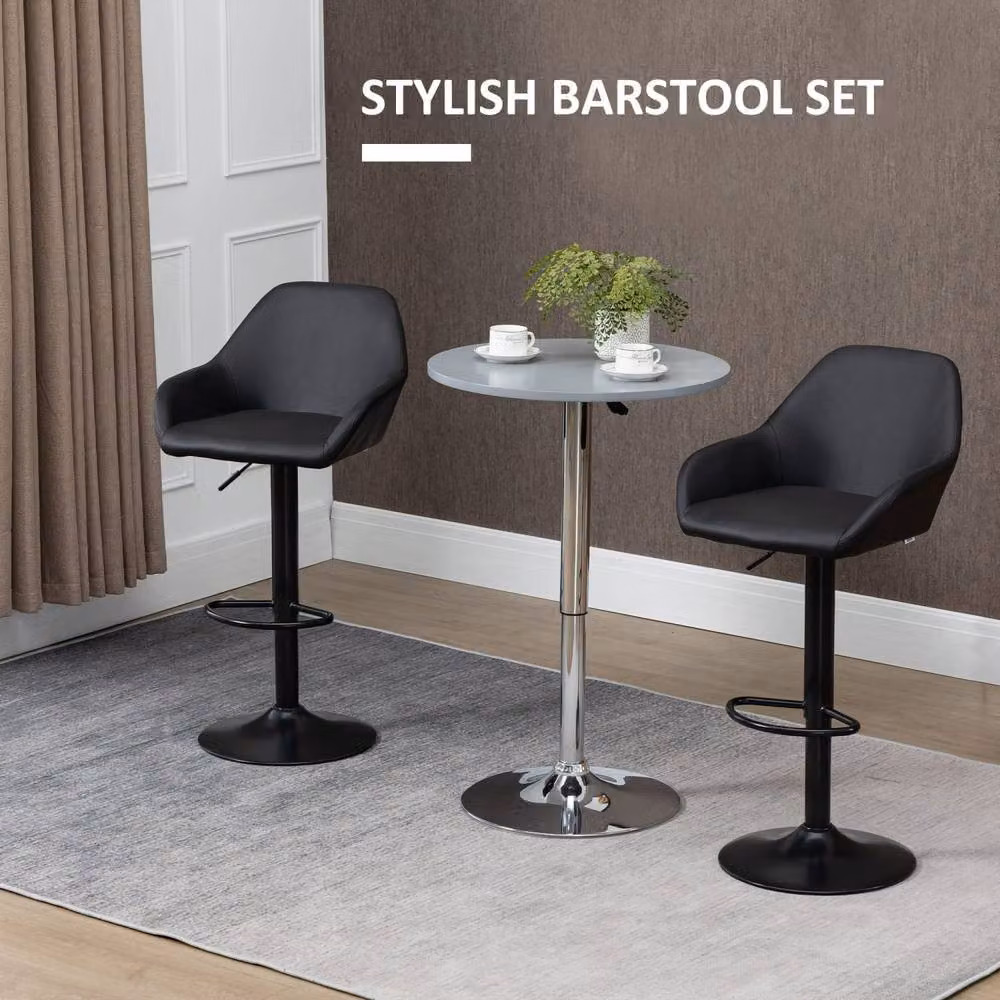 Wyld Haus Falani Set of 2 Black Faux Leather Adjustable Swivel Bar Stools with Armrests – 5