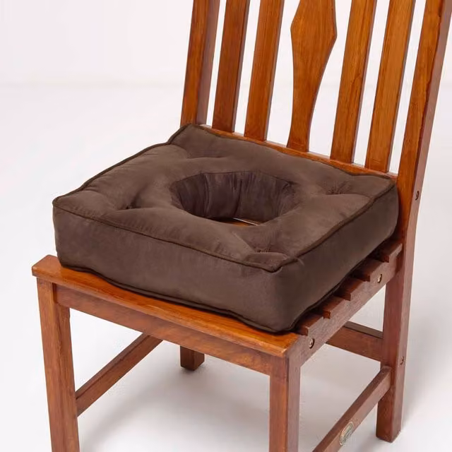 Homescapes Ergonomic Contoured Faux Suede Coccyx Cushion with Ties in Grey or Brown