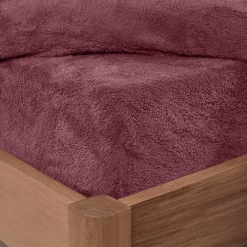OHS Teddy Fleece Thermal Fitted Bed Sheet, W/D/H: 140 x 200 cm, Red – 1
