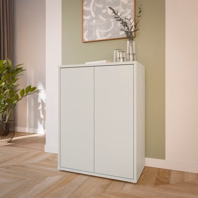 Furniture To Go Alice Springs Tall 2 Door Cabinet with Push-Open Hinged Doors in Light Grey