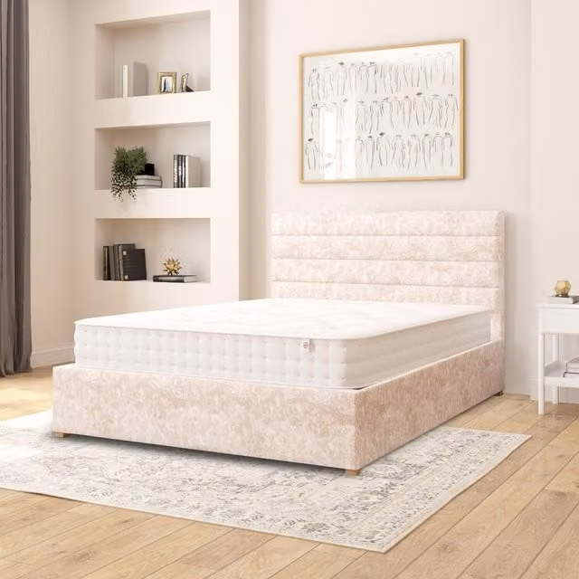 Aspire Kelly Upholstered Velvet Ottoman Storage Bed in Pearl, W/D/H: 180 x 200 cm