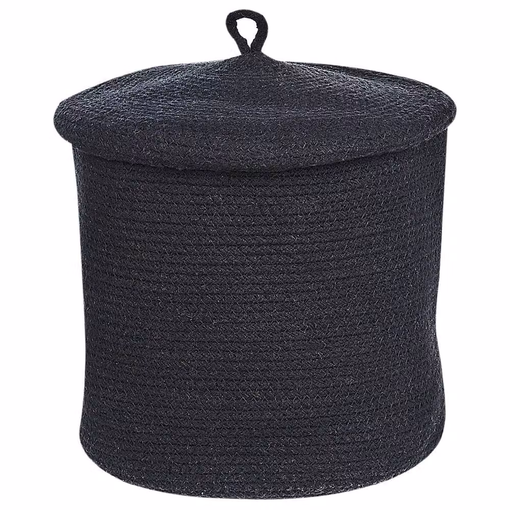 Wyld and Coco Set of 2 Black Open Weave Fabric Boho Storage Baskets with Lids and Handles – 3