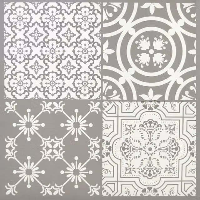 YoL Moroccan Style Marbled Vinyl Floor Tiles in Grey and White, Pack of 4