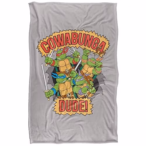 LOGOVISION TMNT Cowabunga Dude Super Soft Silky Fleece Blanket, Multicolour and Grey – 1