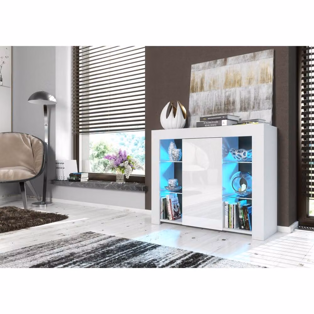 Creative Furniture Harbor Sideboard in White with Glossy Doors, W: 97 cm, H: 83 cm, D: 35 cm – 2