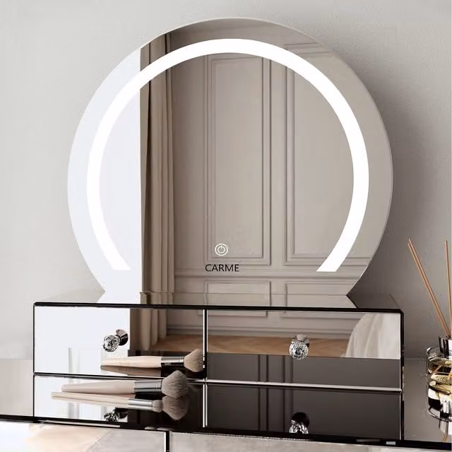 CARME Kendall Round Silver LED Touch Sensor Tabletop Mirror