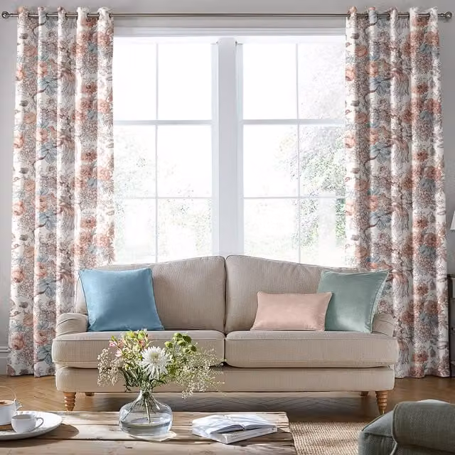 Laura Ashley Birtle Made to Measure Blackout Floral Eyelet Curtain Panel in Pink and Multicolour