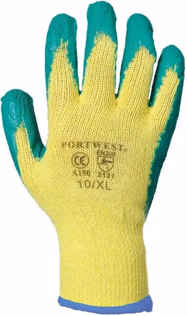 Portwest Fortis Grip Cotton Workwear Safety Gloves in Yellow, Size: Large