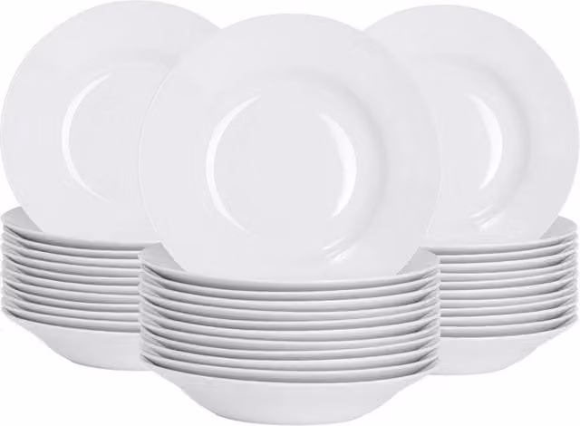Havendro Set of 36 White Porcelain Soup and Ramen Noodle Bowls, Diameter: 23 cm