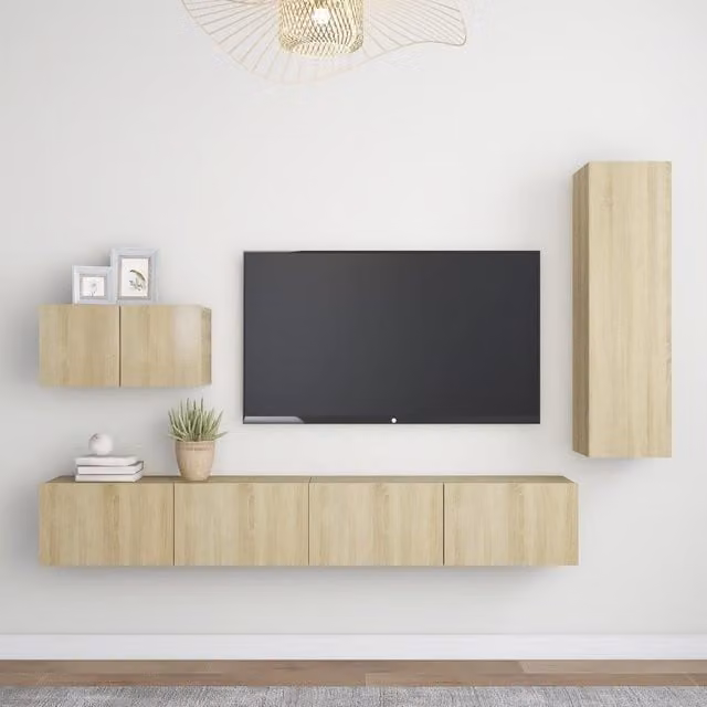 Berkfield Home 4 Piece Sonoma Oak TV Cabinet Set in Brown and Beige