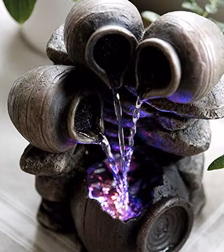 Primrose Grey Tabletop Triple Trickle Honey Pots Water Feature with LED Lights, Height: 27 cm – 2